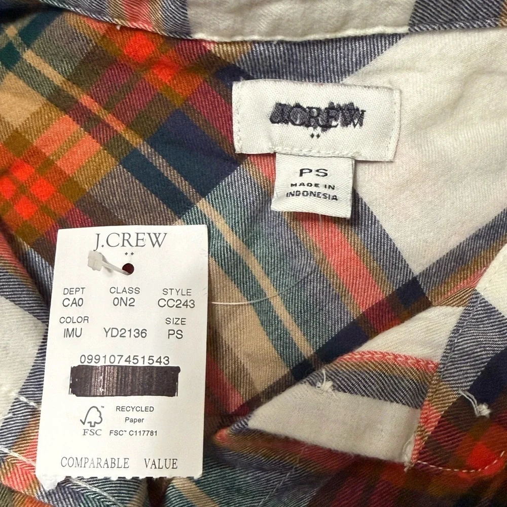J. Crew Women’s Classic Button Up Flannel Shirt NWT PS Red Plaid